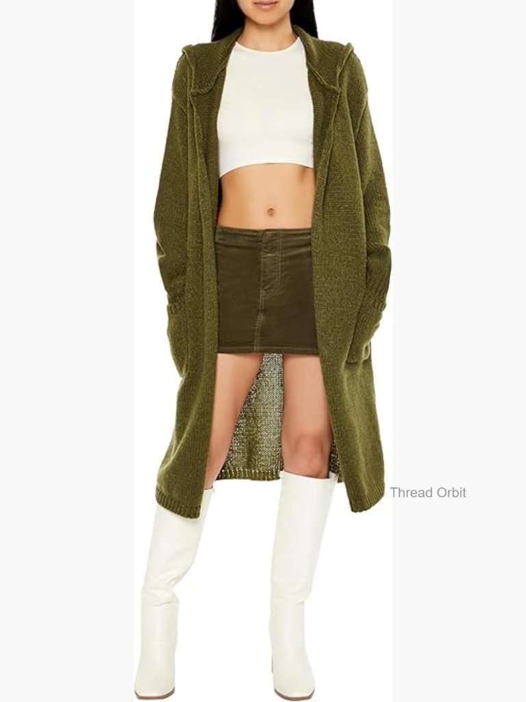 Longline Hooded Cardigan With Front Pockets